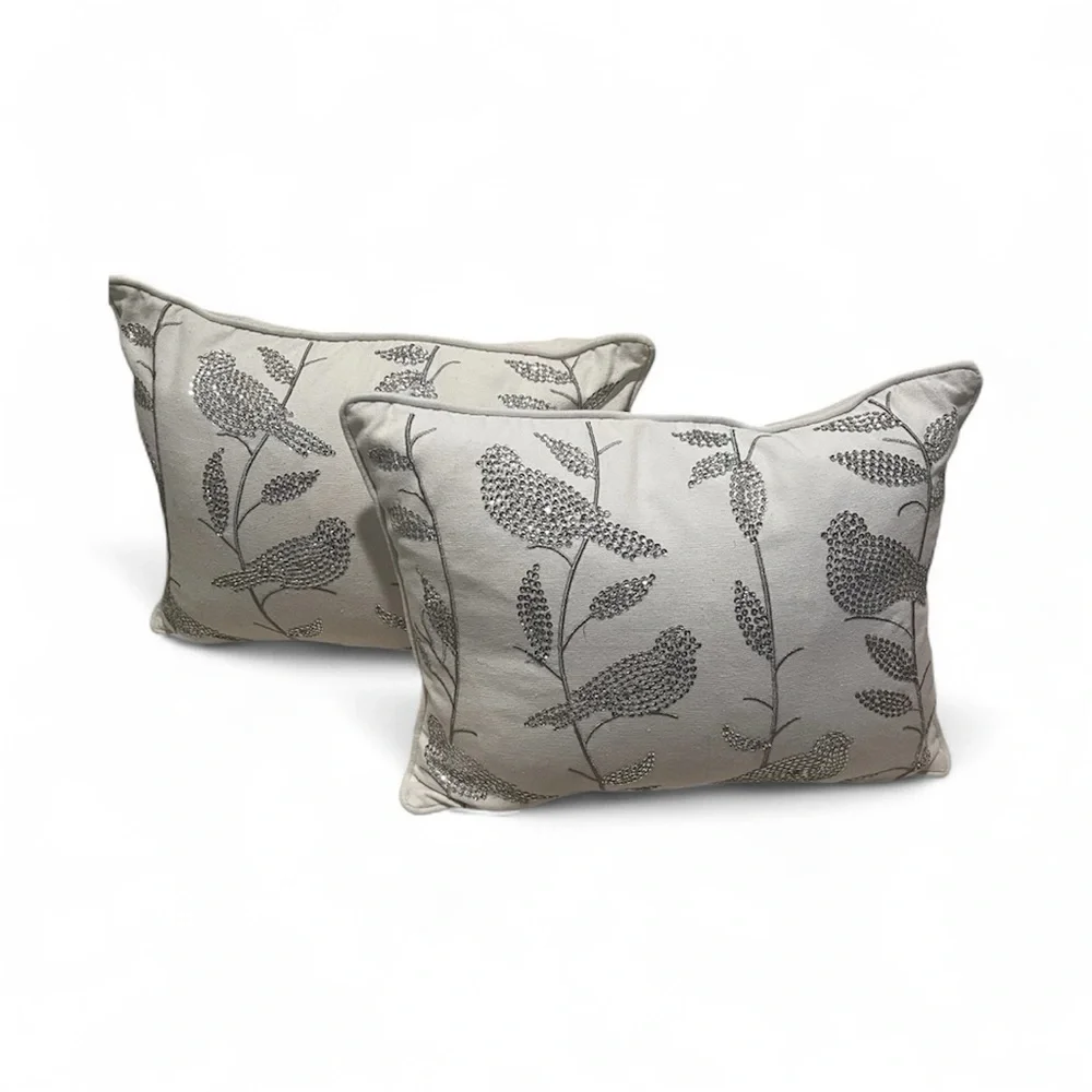 Gray Bird Pattern Throw Pillows